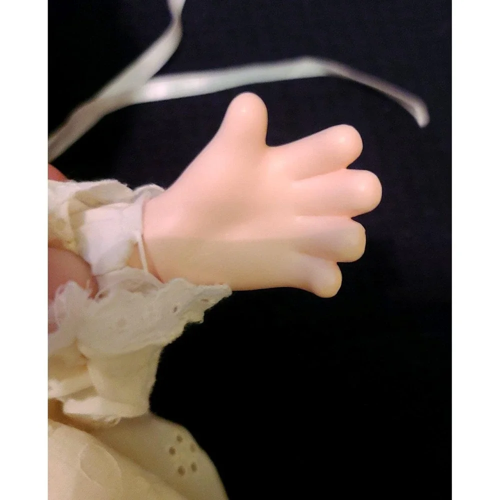 Vintage Precious Moments Jenny Soft Doll Eyelet Gown and Bonnet BLUE Christening